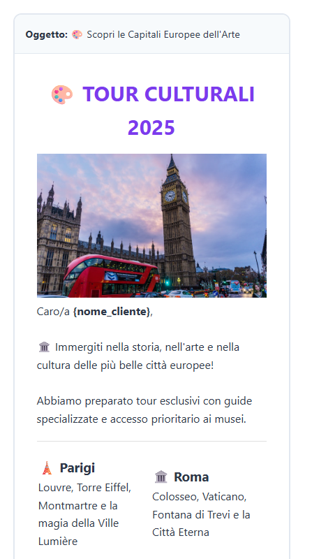 Template Email Tour Culturali