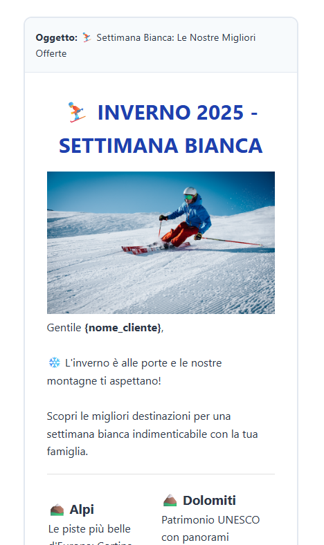Template Email Settimana Bianca